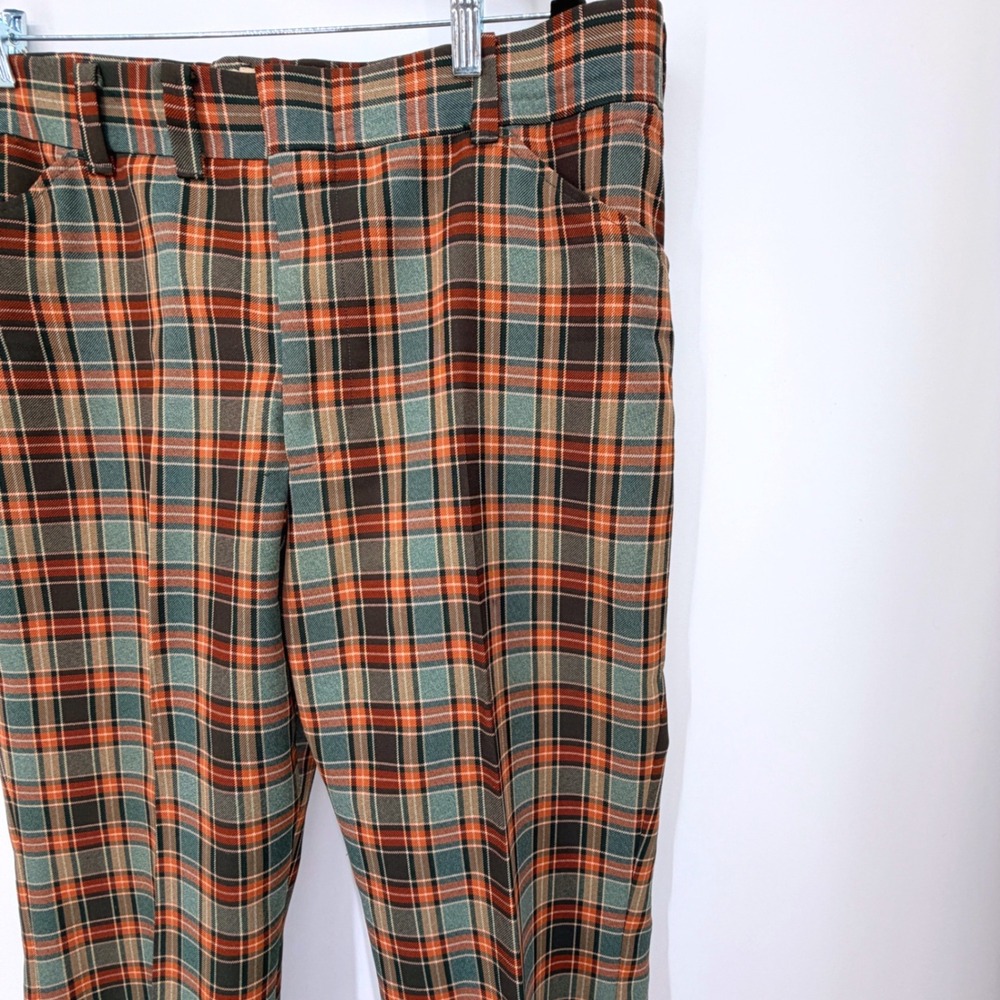 Vintage 1970s JCPenney The Slack Mens 40x31 Plaid Flare Pants Green Red